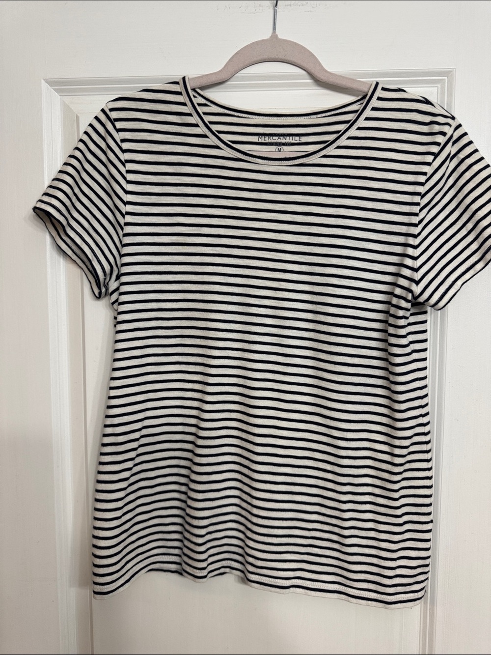 J. Crew Factory Black and White Striped Short Sleeve Tee